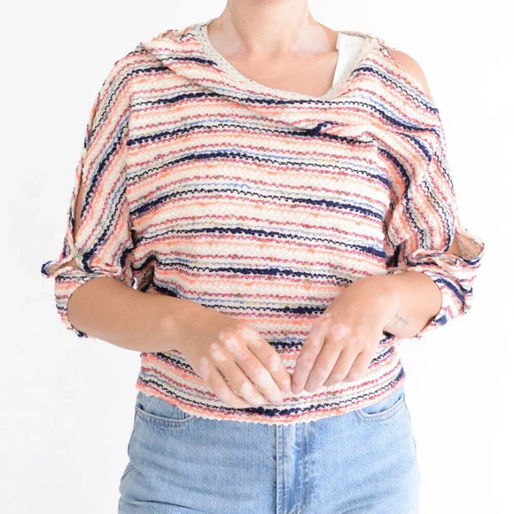 Anthropologie 9-His Stcl Orange Navy Knit Postmark Spacedye Threaded Sweater XS - Picture 2 of 11